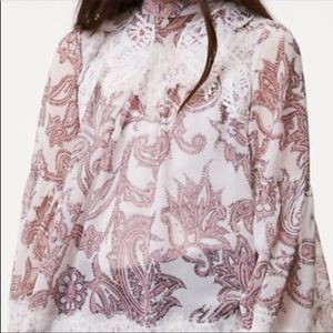 Loft Paisley Lace Bell Sleeve Blouse
